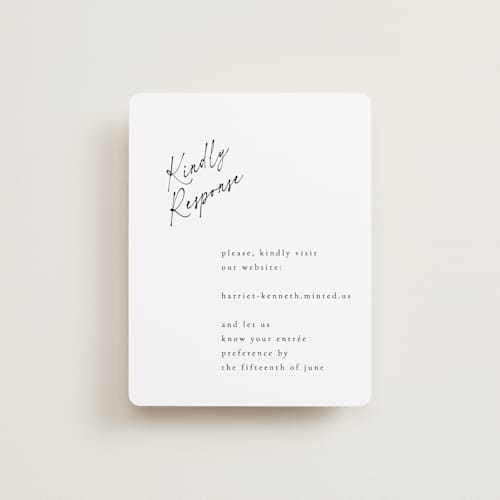 This is a linen rsvp cards with standard by Ana de Sousa called scripted elegance printing on signature in standard