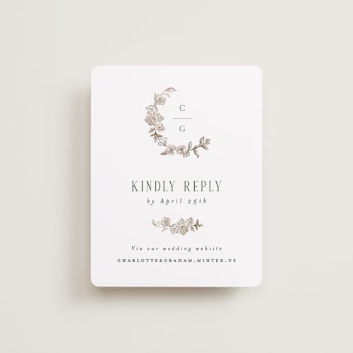 This is a sepia rsvp cards with standard by Itsy Belle Studio called daphne printing on signature in standard