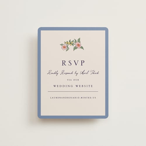 This is a cornflower rsvp cards with standard by Chris Griffith called a wedding in low country printing on signature in standard
