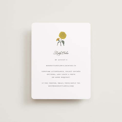 This is a swan rsvp cards with standard by lori jacobs wemple called botanical cameo printing on signature in standard