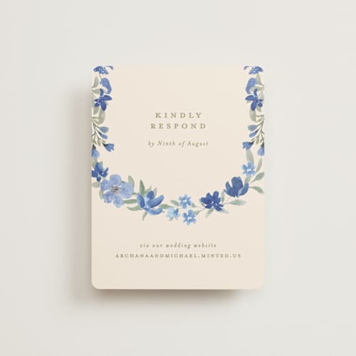 This is a blueberry rsvp cards with standard by Creo Study called nilgiri printing on signature in standard