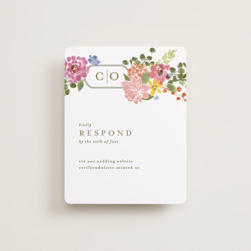 This is a summer rsvp cards with standard by Angela Marzuki called garland monogram printing on signature in standard
