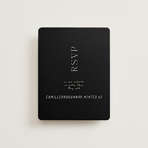 This is a onyx rsvp cards with standard by Alaina Cherup called la graine printing on signature in standard