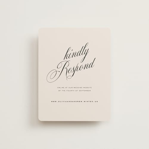 This is a almond rsvp cards with standard by Eric Clegg called modern romance printing on signature in 4.25x5.5