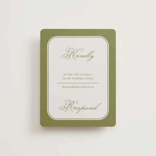 This is a evergreen rsvp cards with standard by Kelly Watkins called emerson printing on signature in 4.25x5.5