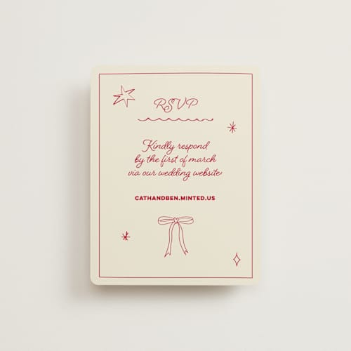 This is a strawberry rsvp cards with standard by Helena Vitto called crazy little thing called love printing on signature in standard
