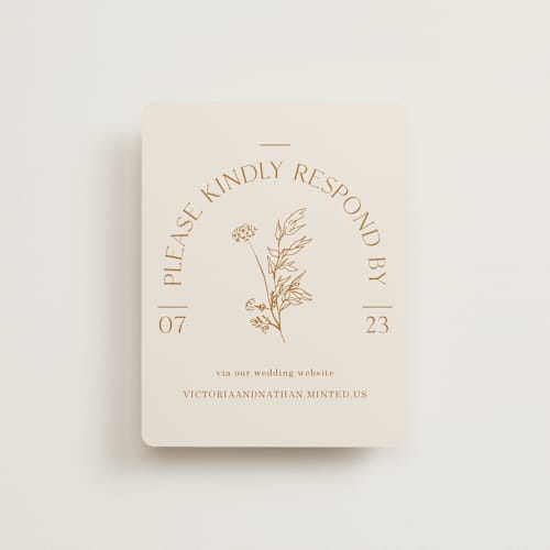 This is a cream rsvp cards with standard by Baumbirdy called floral type arch printing on signature in standard