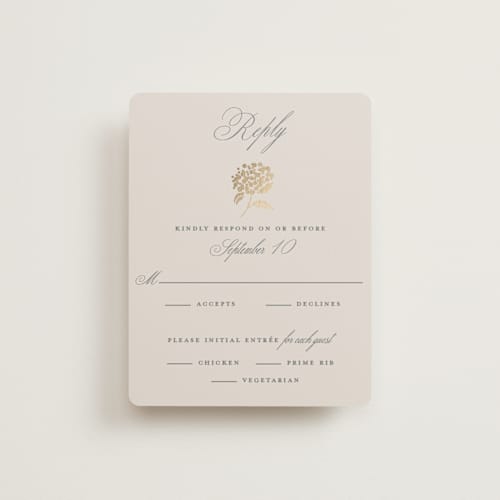 This is a tea time rsvp cards with foil pressed by Susan Zinader called shimmering hydrangeas printing on signature in standard