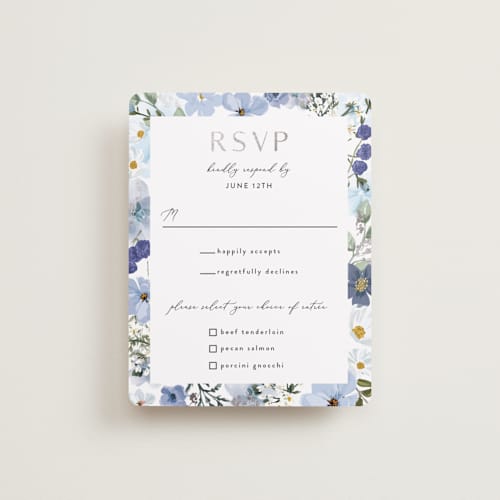 This is a serenity rsvp cards with foil pressed by Susan Moyal called layered florals printing on signature in standard