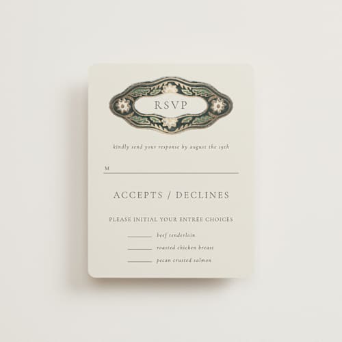 This is a emerald rsvp cards with foil pressed by Jen Owens called frame printing on signature in standard