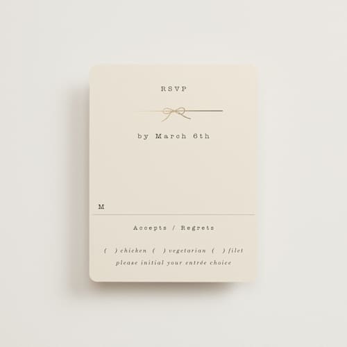 This is a ivory rsvp cards with foil pressed by Baumbirdy called bow tie printing on signature in standard