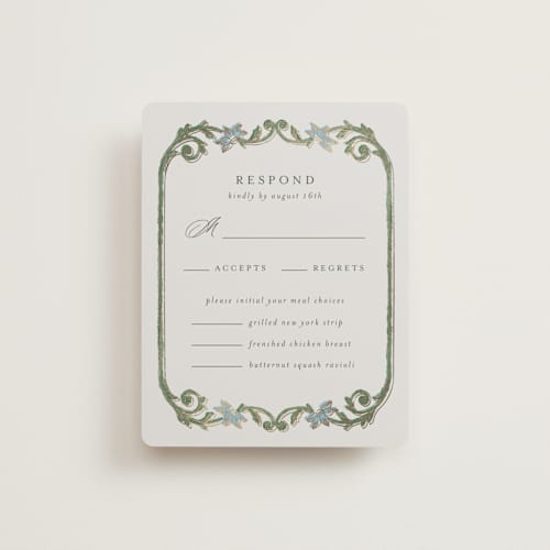 This is a bluebell rsvp cards with foil pressed by Jen Owens called grandeur printing on signature in standard
