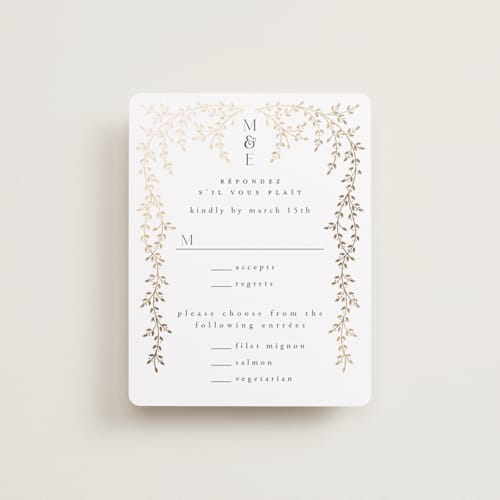This is a midnight rsvp cards with foil pressed by Ana de Sousa called beautiful chuppah printing on signature in standard