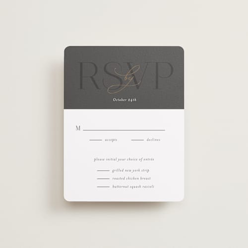 This is a stormy rsvp cards with foil pressed by Jessica Williams called over monogram printing on signature in standard