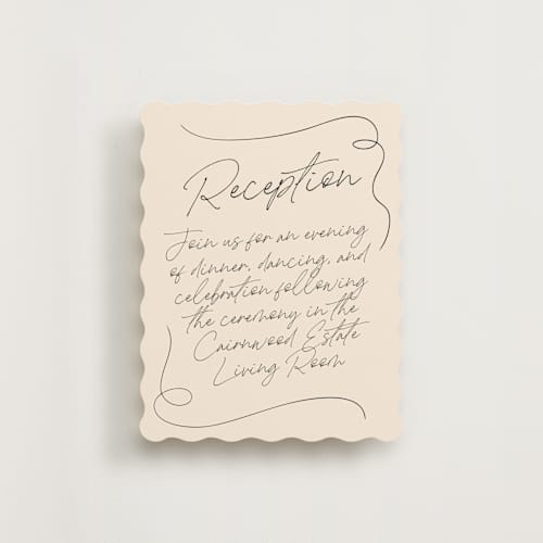 This is a champagne reception cards with standard by Wallace Design Co. called french whimsy script printing on signature in standard