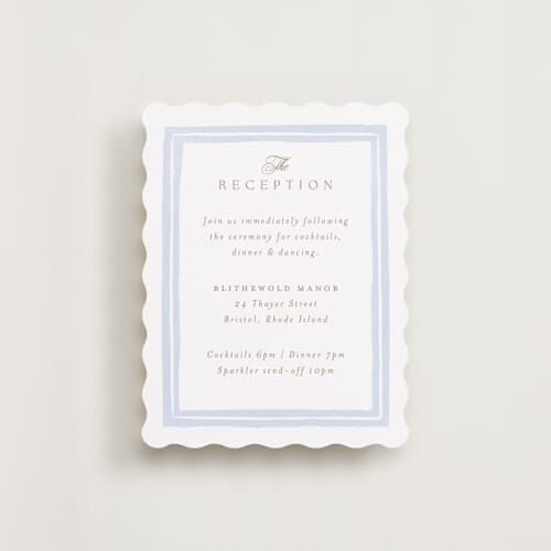 This is a aqua reception cards with standard by Jennifer Wick called bristol printing on signature in standard