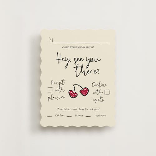 This is a champagne rsvp cards with standard by Helena Vitto called modern love printing on signature in standard