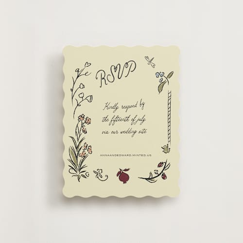 This is a oat rsvp cards with standard by Helena Vitto called love rests in a garden printing on signature in standard