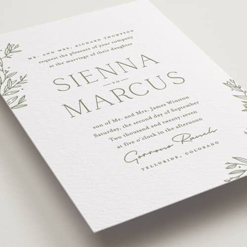This is a artichoke letterpress wedding invitations with letterpress by Oscar and Emma - Karly Depew called beauty of nature printing on white cotton in standard