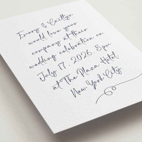 This is a blueberry letterpress wedding invitations with letterpress by Adelyn T. called ink scribble printing on white cotton in standard