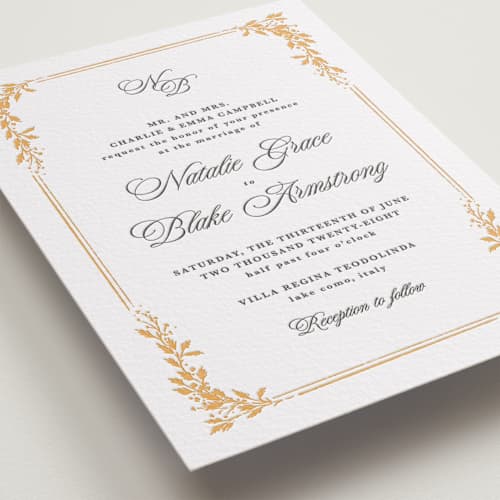 This is a maraschino | soft black letterpress wedding invitations with letterpress by Kate Ahn called lake como printing on white cotton in standard