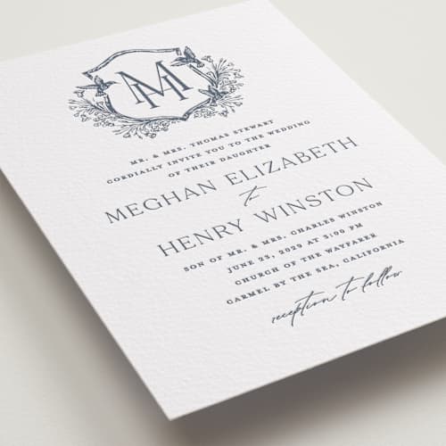 This is a night sky letterpress wedding invitations with letterpress by Erin Deegan called hummingbird botanicals printing on white cotton in standard