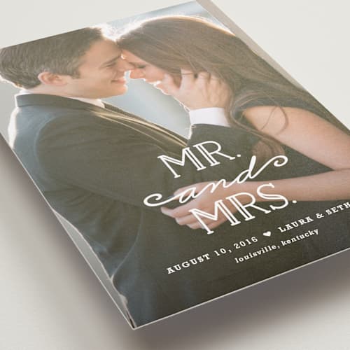 This is a snow wedding announcements with standard by Carolyn MacLaren called xoxo printing on recycled smooth signature in standard