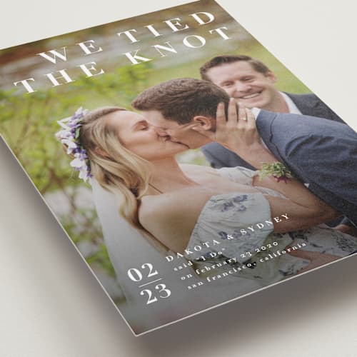 This is a ivory wedding announcements with standard by Shannon Chen of Four Wet Feet Studio called minimalism printing on recycled smooth signature in standard