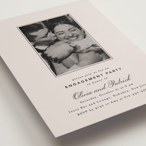 This is a dusty rose engagement party invitations with standard by Creo Study called natty printing on recycled smooth signature in standard