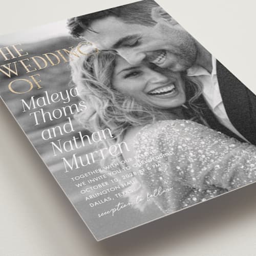 This is a lace foil stamped wedding invitations with foil pressed by Kaydi Bishop called magazine printing on recycled smooth signature in standard