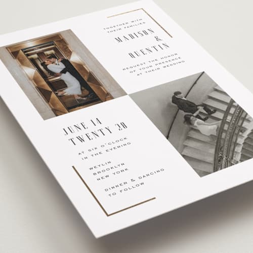 This is a lily foil stamped wedding invitations with foil pressed by Heather Schertzer called documentary printing on recycled smooth signature in standard