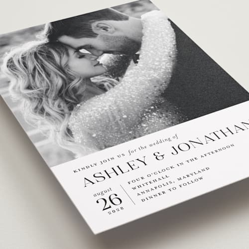 This is a porcelain wedding invitations with standard by Eric Clegg called have and hold printing on recycled smooth signature in standard