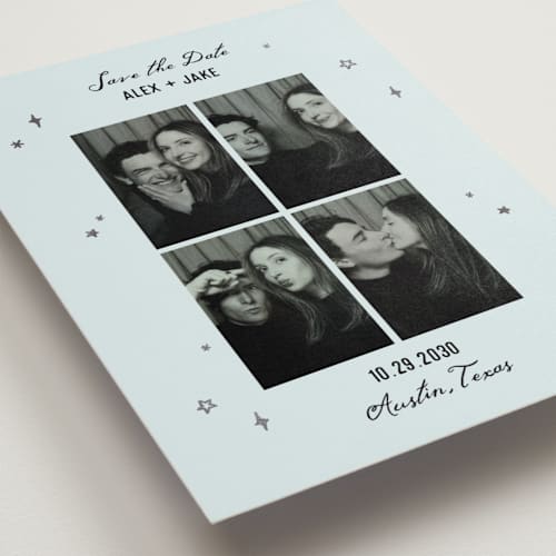 This is a misty foil stamped save the date cards with foil pressed by Pati Cascino called soulmate printing on recycled smooth signature in standard