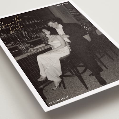 This is a cloud foil stamped save the date cards with foil pressed by Inkblot Design called corners printing on recycled smooth signature in standard