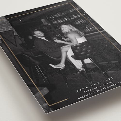 This is a pudding foil stamped save the date cards with foil pressed by Adelyn T. called thin marker printing on recycled smooth signature in standard