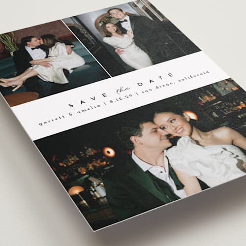 This is a frosting save the date with standard by Brianne Larsen called simple date printing on recycled smooth signature in standard