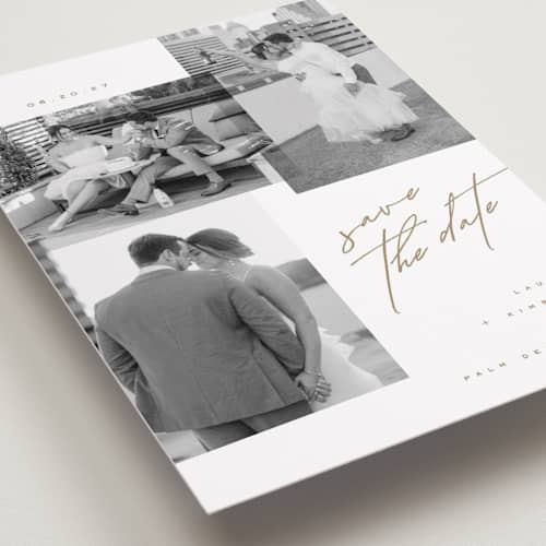 This is a cognac save the date with standard by Kristie Kern called forte printing on recycled smooth signature in standard