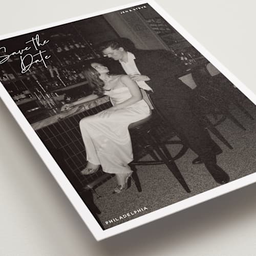 This is a cloud save the date with standard by Inkblot Design called corners printing on recycled smooth signature in standard