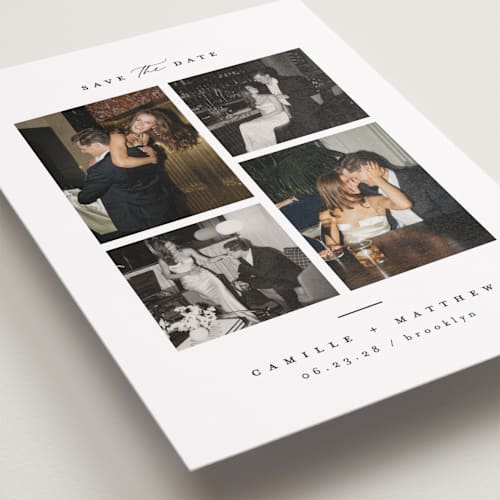 This is a ink save the date with standard by Kristie Kern called boucle printing on recycled smooth signature in standard