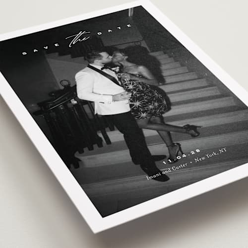 This is a diamond save the date with standard by Eric Clegg called casual elegance printing on recycled smooth signature in standard