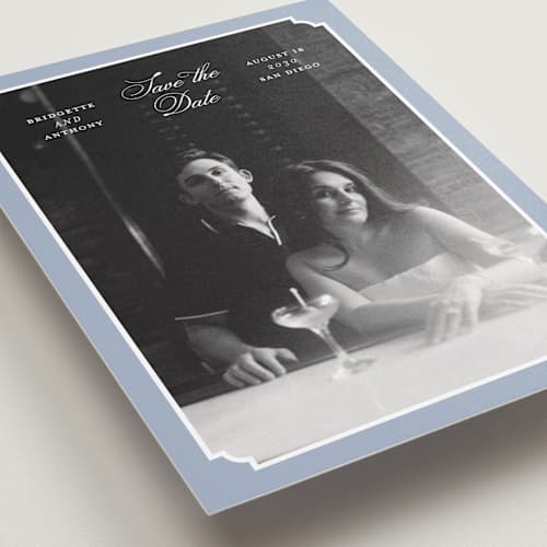 This is a neptune save the date with standard by Heather Schertzer called notched printing on recycled smooth signature in standard