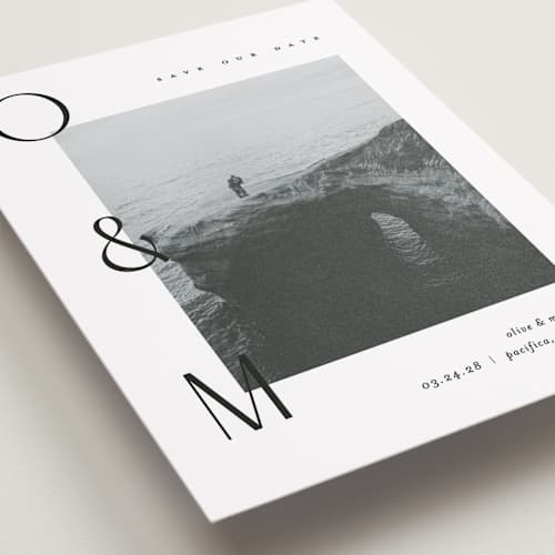 This is a moon save the date with standard by Pixel and Hank called initial printing on recycled smooth signature in standard