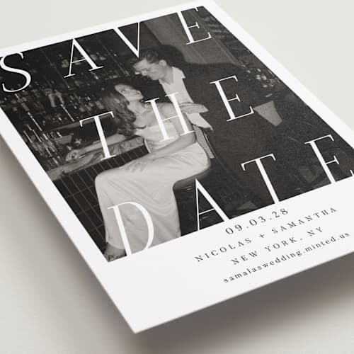 This is a ink save the date with standard by Olivia Raufman called felicity printing on recycled smooth signature in standard
