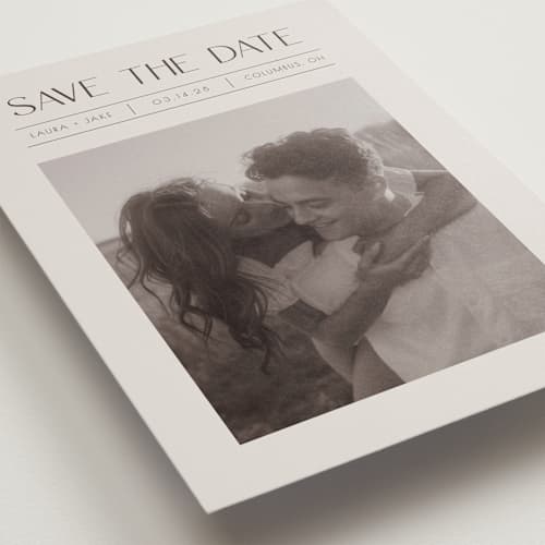 This is a mist save the date with standard by Christy Hy Lee called you and me printing on recycled smooth signature in standard