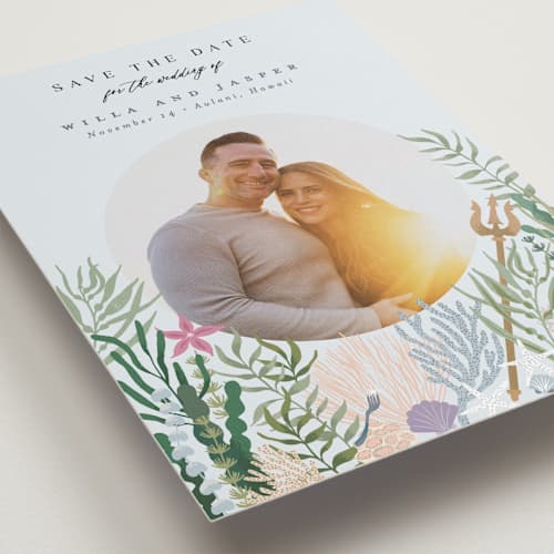This is a sea save the date with standard by Alethea and Ruth called part of your world from disney's little mermaid printing on recycled smooth signature in standard