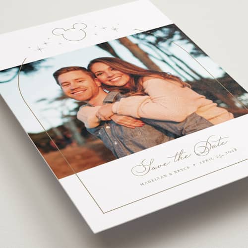 This is a celebration save the date with standard by Jennifer Postorino called disney's minimal mickey mouse printing on recycled smooth signature in standard