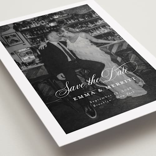 This is a ivory save the date with standard by Benita Crandall called the classic printing on recycled smooth signature in standard