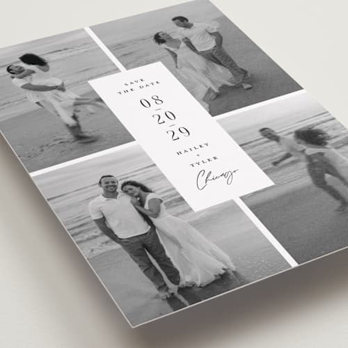 This is a snow save the date with standard by Michelle Taylor called focused printing on recycled smooth signature in standard