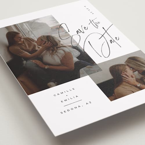 This is a ink save the date with standard by Kristie Kern called flirt printing on recycled smooth signature in standard