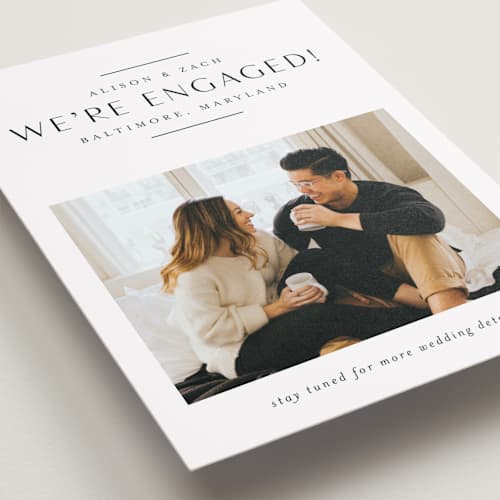 This is a sugar save the date with standard by Jessica Williams called elegant space printing on recycled smooth signature in standard